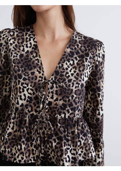 Yeni Sezon V Yaka Leopar Desenli Bluz modelleri