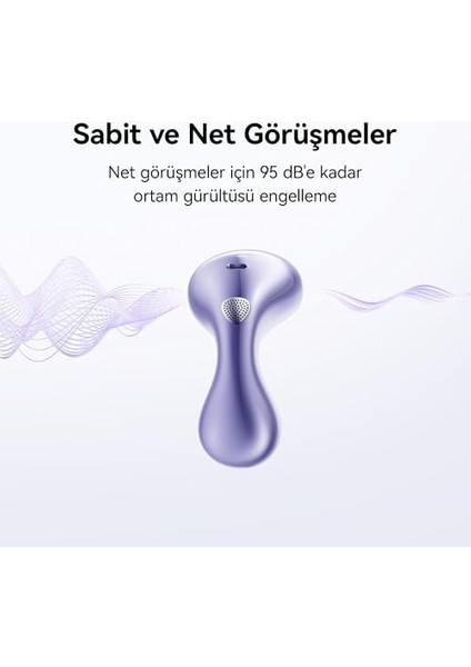 6 Kablosuz Kulaklık – Konforlu ve Kulak Yapısına Uygun Tasarım, Çift Sürücülü Gerçek Ses Deneyimi, Açık Tasarımlı Aktif Gürültü Engelleme, 36 Saat Pil Ömrü, IP54 Suya Dayanıklılık, Mor modelleri