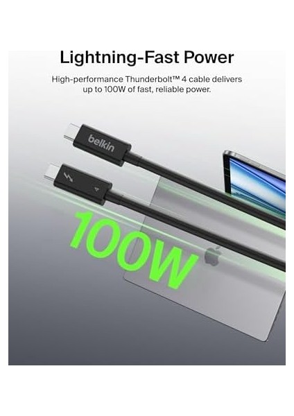 Thunderbolt 4 Kablo (2m 6.6ft), 100W Güç Dağıtımı Pd Etkinleştirilmiş USB Tip C Bağlantısı, USB 4 Uyumlu ve Daha Fazlasıyla Uyumlu, Siyah modelleri