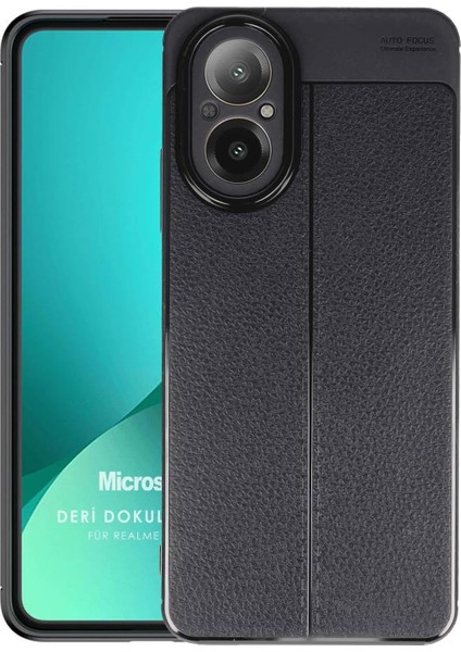 Realme 12 Lite Kılıf Deri Dokulu Silikon Siyah [realme 12 Lite ile Uyumlu Kılıf - Siyah]