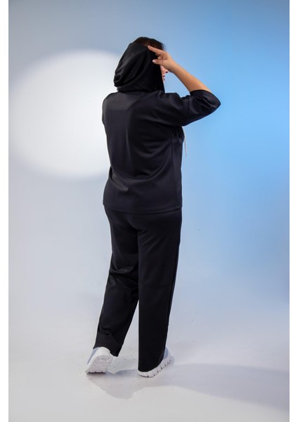 Kadın Büyük Beden Fermuarlı Eşofman Siyah Takımı modelleri