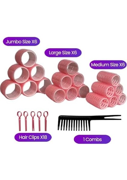 Croc 1237 Pembe - 37 Parça Saç Bigudisi Seti - Tüm Saç Tipleri Için Saç Kıvırıcıları, 3 Boy, Klips, Tarak Dahil, Isısız Bukleler ve Hacimli Stiller Için Mükemmel