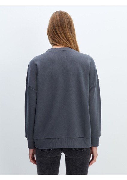 Yeni Sezon Bisiklet Yaka Baskılı Oversize Kadın Sweatshirt fırsatları