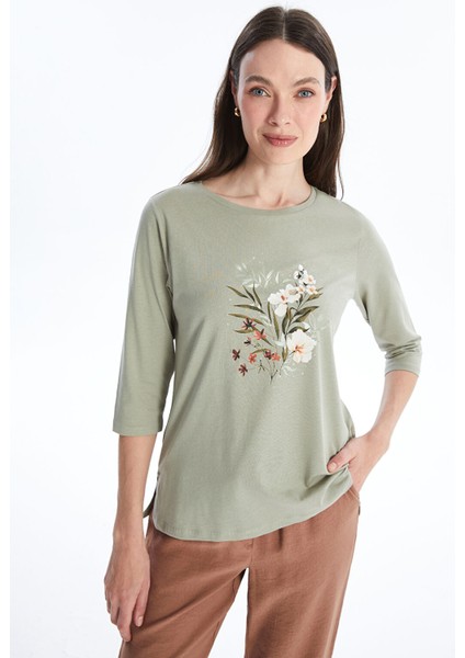 Yeni Sezon Bisiklet Yaka Çiçekli Kadın Bluz