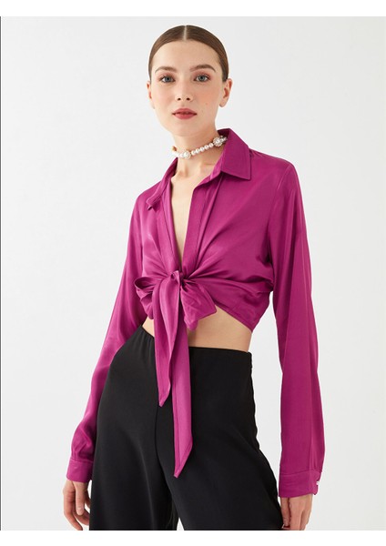 Yeni Sezon Düz Uzun Kollu Saten Kadın Abiye Gömlek