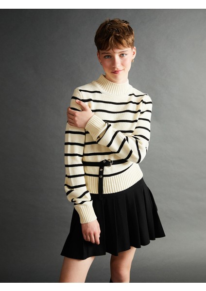 Yeni Sezon Yarım Balıkçı Yaka Çizgili Uzun Kollu Kadın Triko Kazak