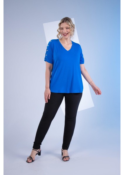 Kadın Büyük Beden Kol Detaylı Bluz Saks Siyah fiyatları