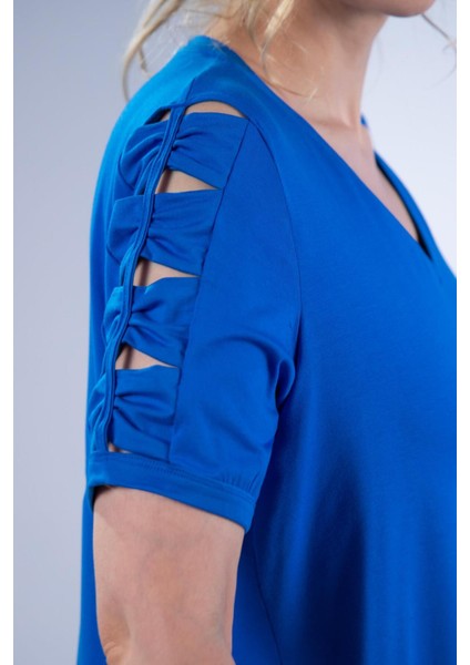 Kadın Büyük Beden Kol Detaylı Bluz Saks Siyah modelleri