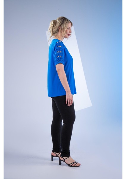 Kadın Büyük Beden Kol Detaylı Bluz Saks Siyah fırsatları