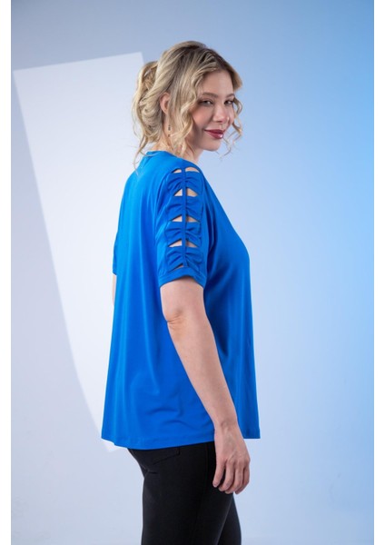 Kadın Büyük Beden Kol Detaylı Bluz Saks Siyah indirimleri