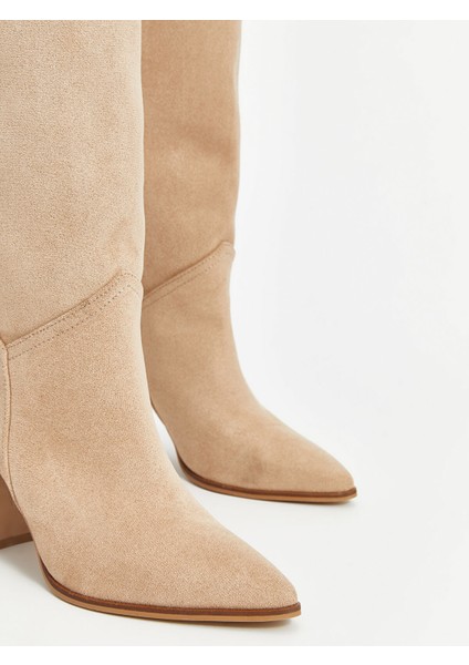 Yeni Sezon Deri Görünümlü Kadın Diz Üstü Çizme modelleri