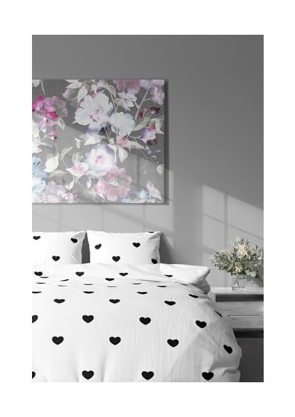 Tekstil Pamuklu Çift Kişilik Nevresim Seti | Nevresim ve Yastık Kılıfı | Çarşafsız Siyah Kalp Desenli Renkli fiyatları