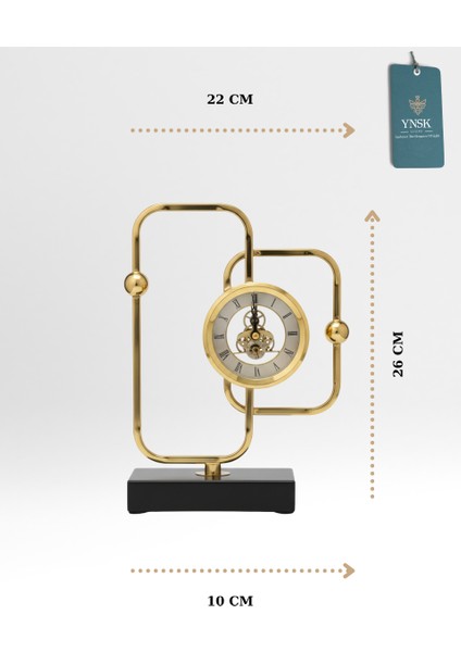Altın Renk Dekoratif Masa Saati – Siyah Mermer Tabanlı Metal, 30X21 cm modelleri