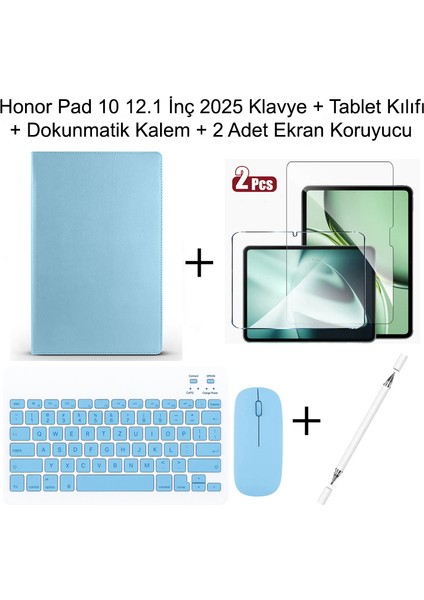 Honor Pad 10 12.1 Inç 2025 Uyumlu Standlı Kılıf Dokunmatik Kalem ve Klavye Set