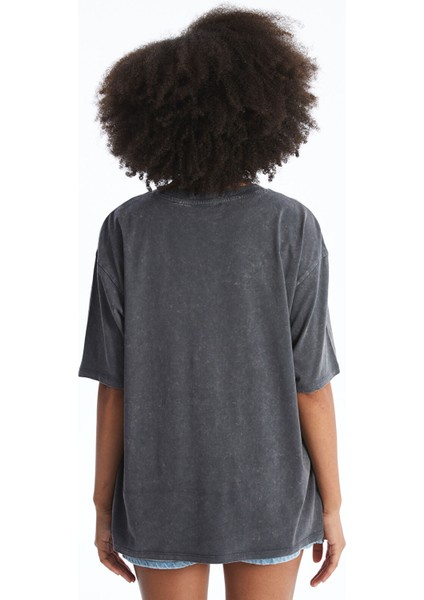 Yeni Sezon Bisiklet Yaka Mickey Mouse Baskılı Kısa Kollu Oversize Kadın Tişört fırsatları