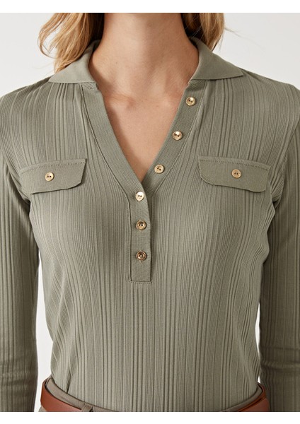 Yeni Sezon Polo Yaka Dokulu Kadın Tişört modelleri