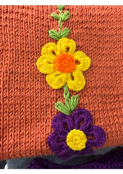 El Örgüsü Çiçek Işleme Kadın Atkı Bere Set modelleri