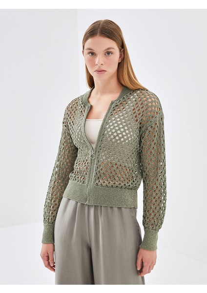 Yeni Sezon Bisiklet Yaka Ajurlu Kadın Triko Hırka