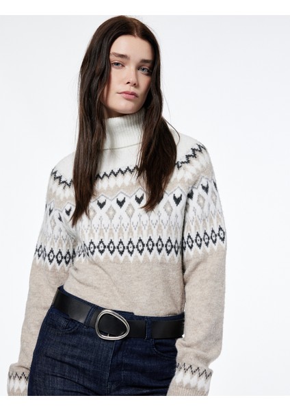 x Şahika Ercümen - Uzun Kollu Balıkçı Yaka Desenli Örgü Kazak
