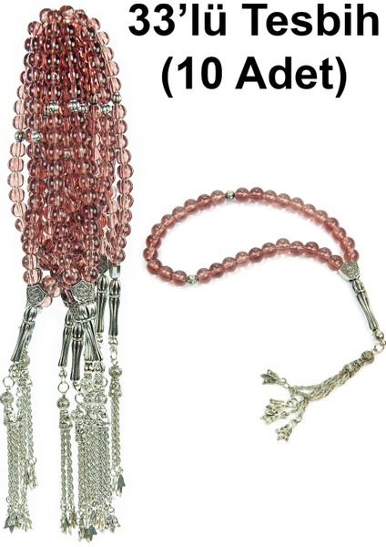 10 Adet 33LÜ Hac Umre Hediyelik Tesbih - Mercan