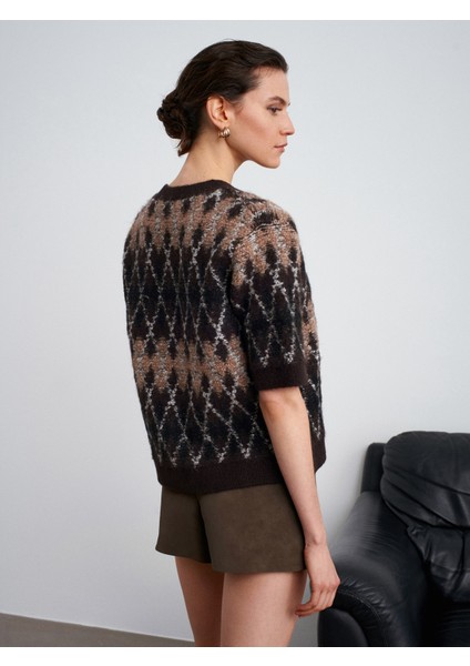 61000 Yün Karışımlı Baklava Desenli Triko Hırka-Acı Kahve fırsatları