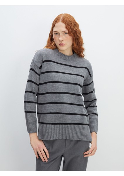 Yeni Sezon Bisiklet Yaka Çizgili Kadın Triko Kazak