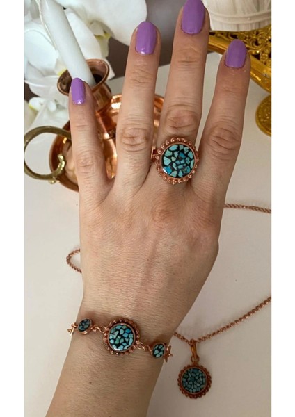 Parla Bakır Firuze Taşlı Bakır Bileklik