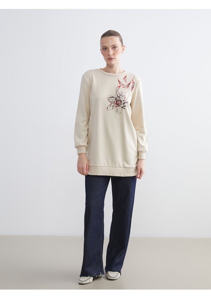 Yeni Sezon Bisiklet Yaka Çiçekli Kadın Sweatshirt Tunik fiyatları