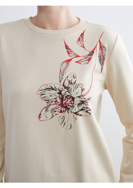 Yeni Sezon Bisiklet Yaka Çiçekli Kadın Sweatshirt Tunik modelleri