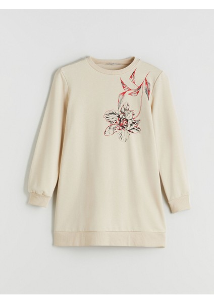 Yeni Sezon Bisiklet Yaka Çiçekli Kadın Sweatshirt Tunik indirimleri