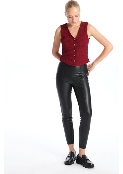 Yeni Sezon Dar Fit Kadın Deri Görünümlü Pantolon