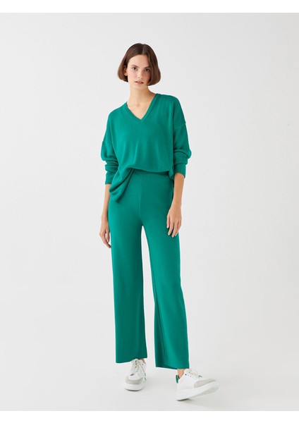 Yeni Sezon Kadın Beli Lastikli Düz Triko Pantolon