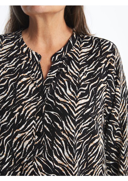 Yeni Sezon Kaçık Yaka Desenli Uzun Kollu Kadın Bluz modelleri