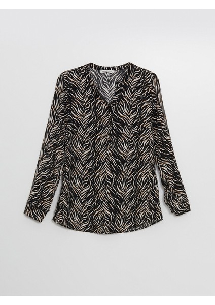 Yeni Sezon Kaçık Yaka Desenli Uzun Kollu Kadın Bluz indirimleri