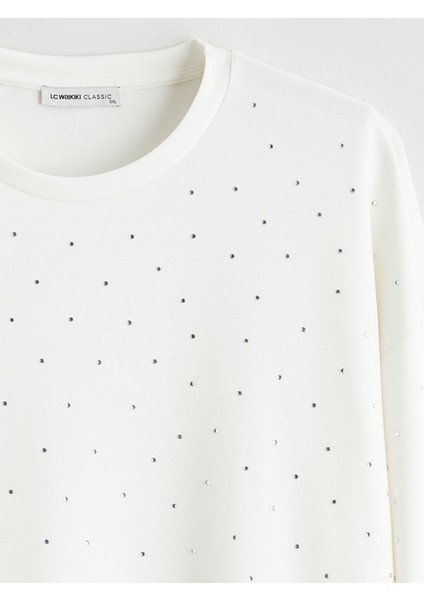 Yeni Sezon Büyük Beden Bisiklet Yaka Taşlı Kadın Sweatshirt fiyatları