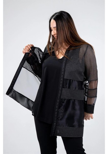 Kadın Büyük Beden Rachel Abiye Bluz Ceket Takım Siyah-Gümüş modelleri