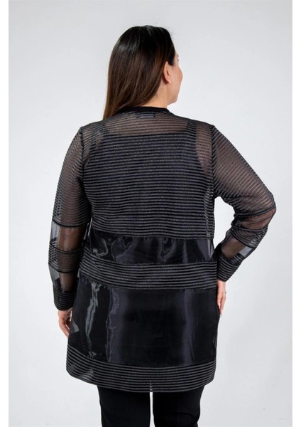 Kadın Büyük Beden Rachel Abiye Bluz Ceket Takım Siyah-Gümüş