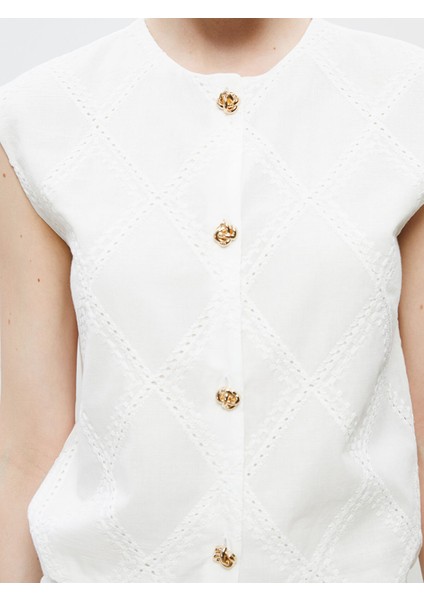 Yeni Sezon Bisiklet Yaka Ajurlu Brode Kadın Klasik Yelek modelleri