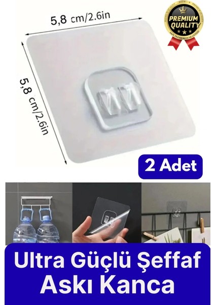 2 Adet Ultra Güçlü Suya Dayanıklı Şeffaf Iz Bırakmaz Mutfak Banyo Raf Tablo Ayna Tutucu Askı Kanca