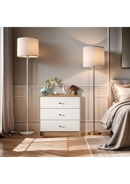SFR103 Ceviz-Beyaz 3 Çekmeceli Şifonyer