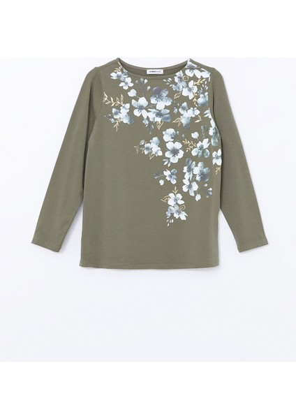 Yeni Sezon Bisiklet Yaka Çiçekli Kadın Tişört indirimleri