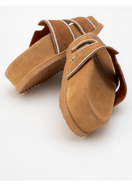 Kadın Kalın Taban Taş Bantlı Terlik Gerçek Süet Deri Zy 8147 Taba fırsatları