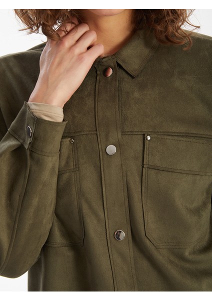 Yeni Sezon Gömlek Yaka Kadın Süet Görünümlü Ceket modelleri