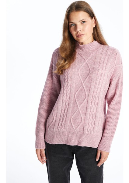 Yeni Sezon Yarım Balıkçı Yaka Kendinden Desenli Kadın Triko Kazak