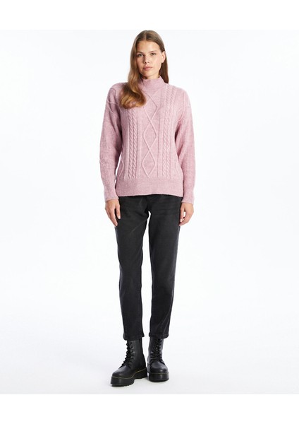 Yeni Sezon Yarım Balıkçı Yaka Kendinden Desenli Kadın Triko Kazak fiyatları