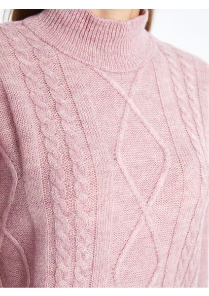 Yeni Sezon Yarım Balıkçı Yaka Kendinden Desenli Kadın Triko Kazak modelleri