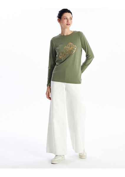 Yeni Sezon Bisiklet Yaka Baskılı Uzun Kollu Kadın Tişört modelleri