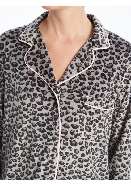 Yeni Sezon Gömlek Yaka Leopar Desenli Kadın Pijama Takımı modelleri