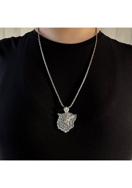 925 Ayar Gümüş Bozkurt Tasarım Kral Zincirli Erkek Kolye fiyatları