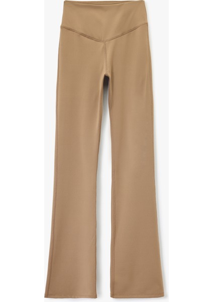 Yüksek Bel Dikiş Detaylı Interlok Slim Fit Ispanyol Paça Spor Tayt